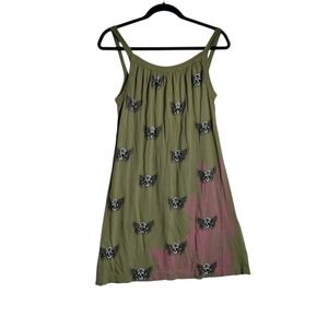 Drifter Womens Olive Green Winged Skull Print Cotton Mini Dress Large